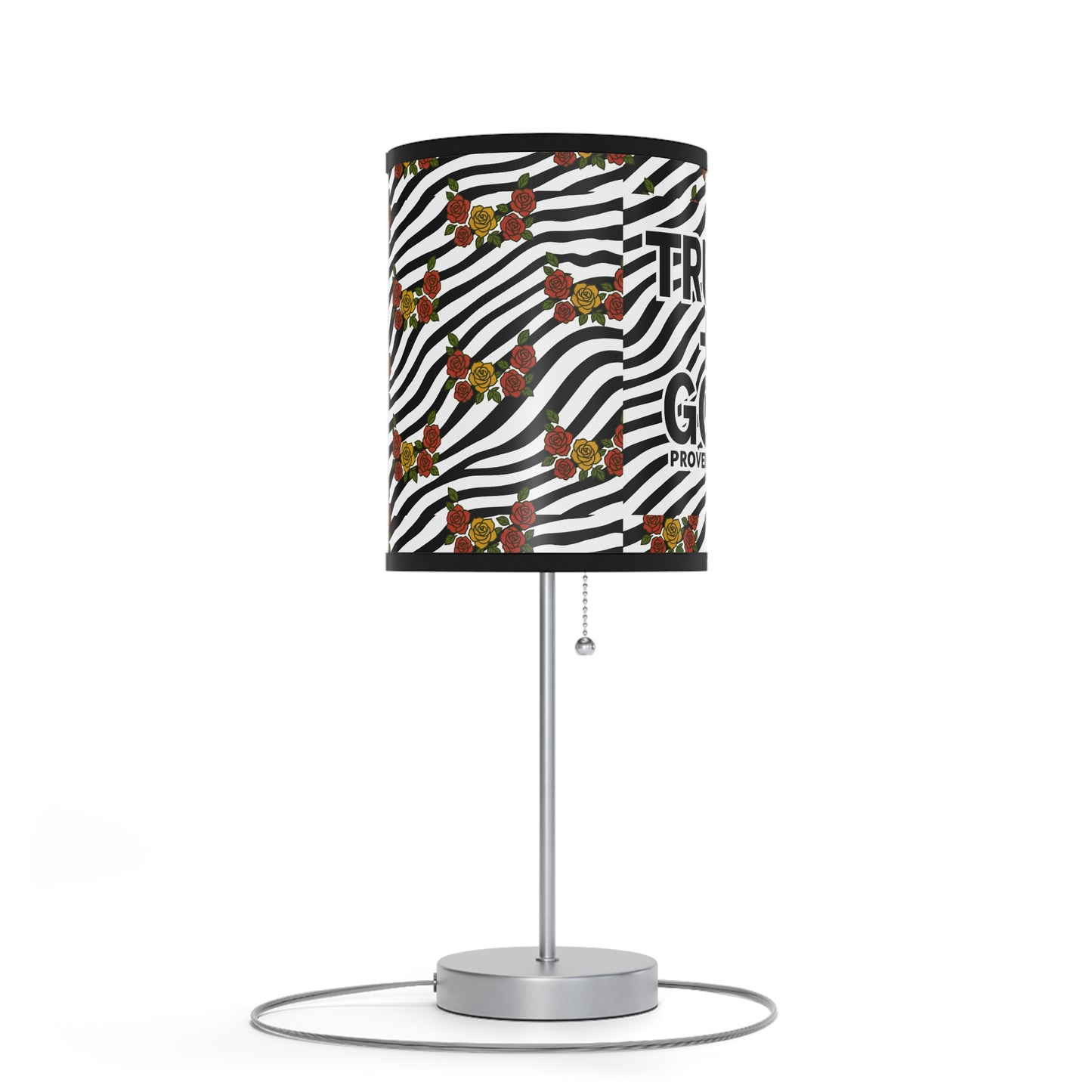 Trust God Table Lamp — Floral Zebra Print Lamp on Stand (Proverbs 3:5-6)