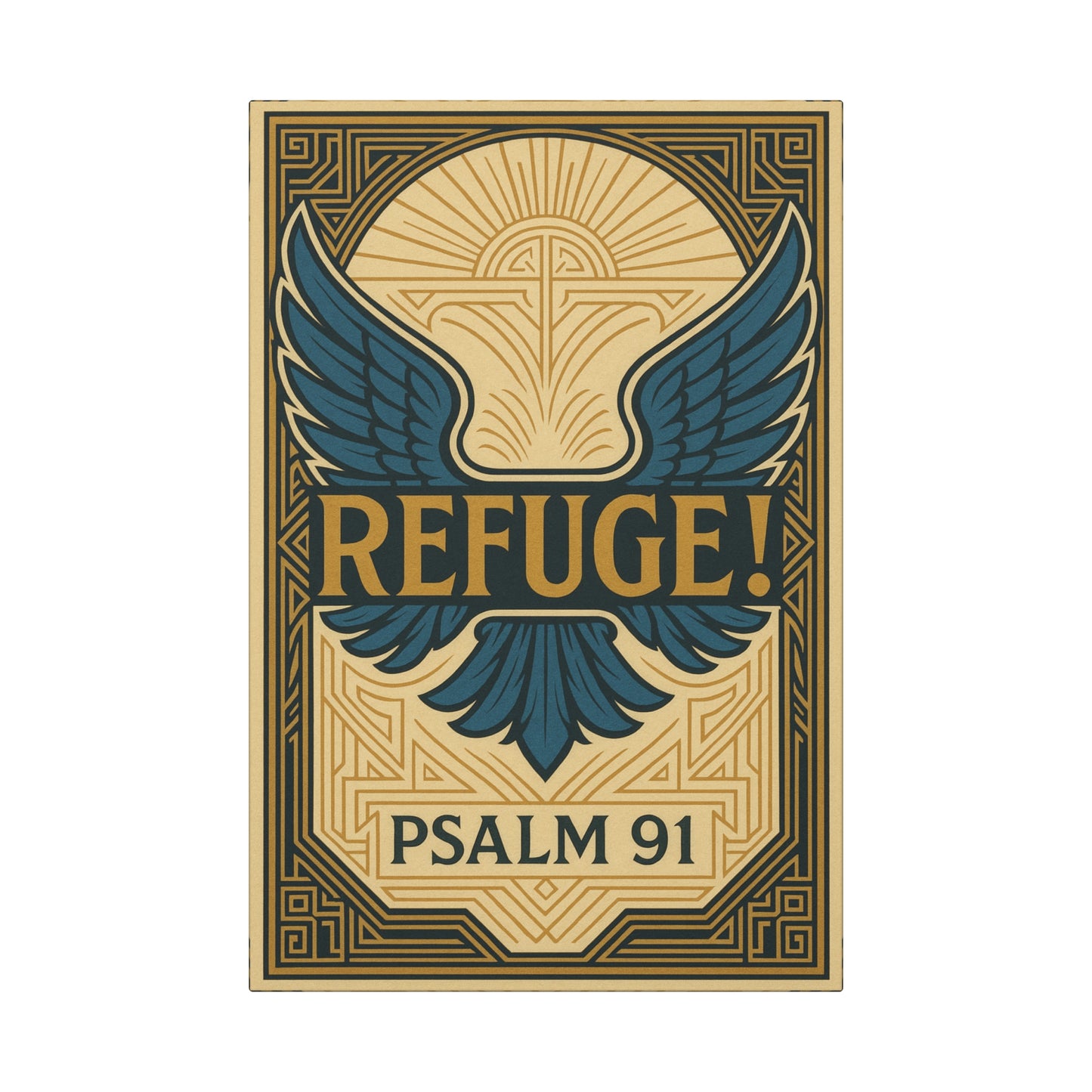 Inspirational Canvas Wrap Wall Art- Refuge!, Psalm 91, Art Deco Design