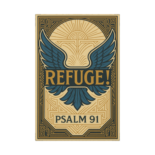 Inspirational Canvas Wrap Wall Art- Refuge!, Psalm 91, Art Deco Design