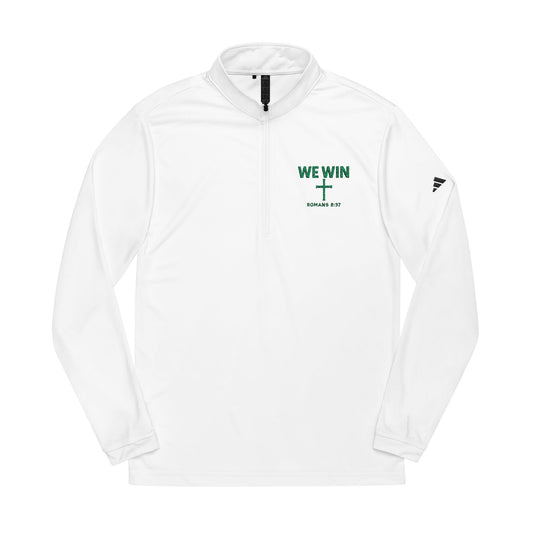 adidas Quarter-Zip Pullover Embroidered with 'We Win' Romans 8:37