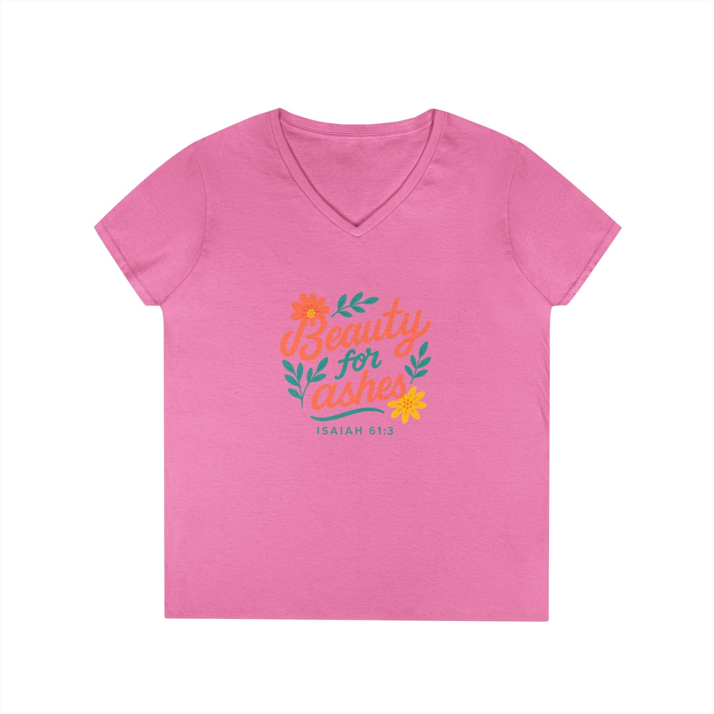Inspirational V-Neck T-Shirt - God's Promise of Beauty and Joy