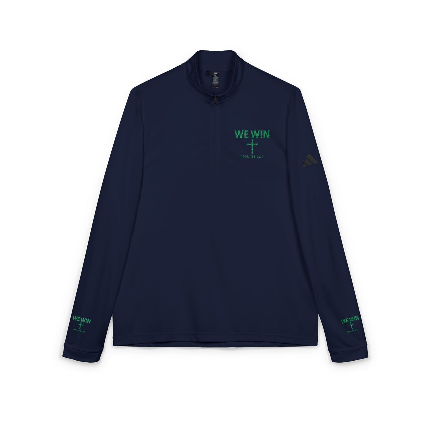 adidas Quarter-Zip Pullover Embroidered with 'We Win' Romans 8:37