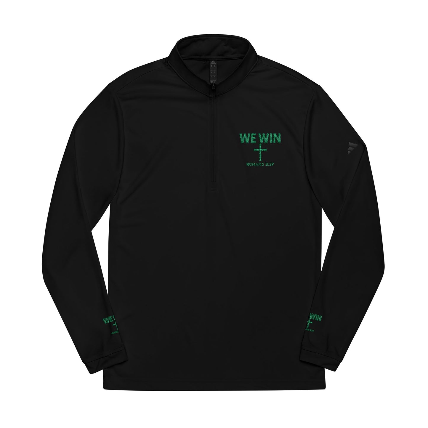 adidas Quarter-Zip Pullover Embroidered with 'We Win' Romans 8:37