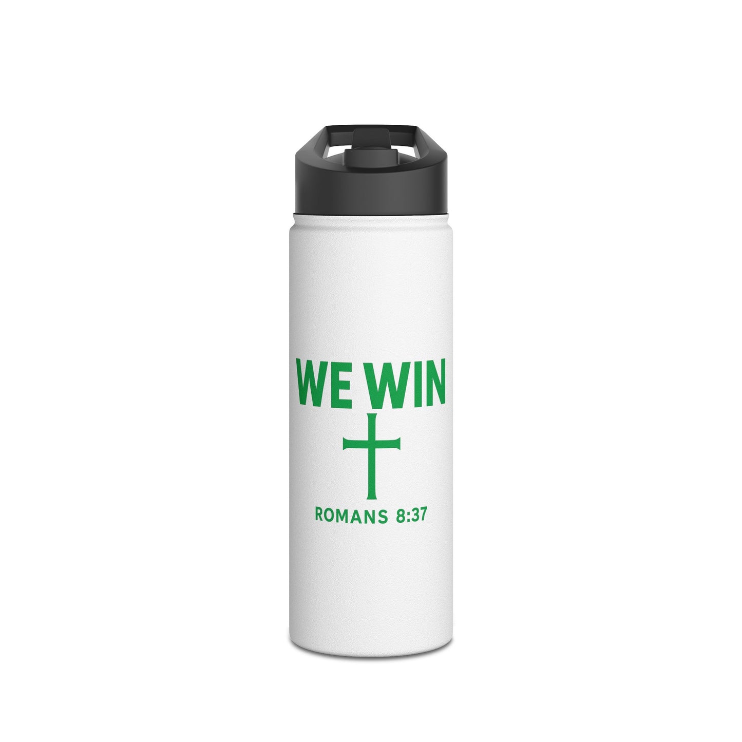 Water Bottle - Christian Inspirational Motivational Drink Container, 'We Win' Romans 8:37