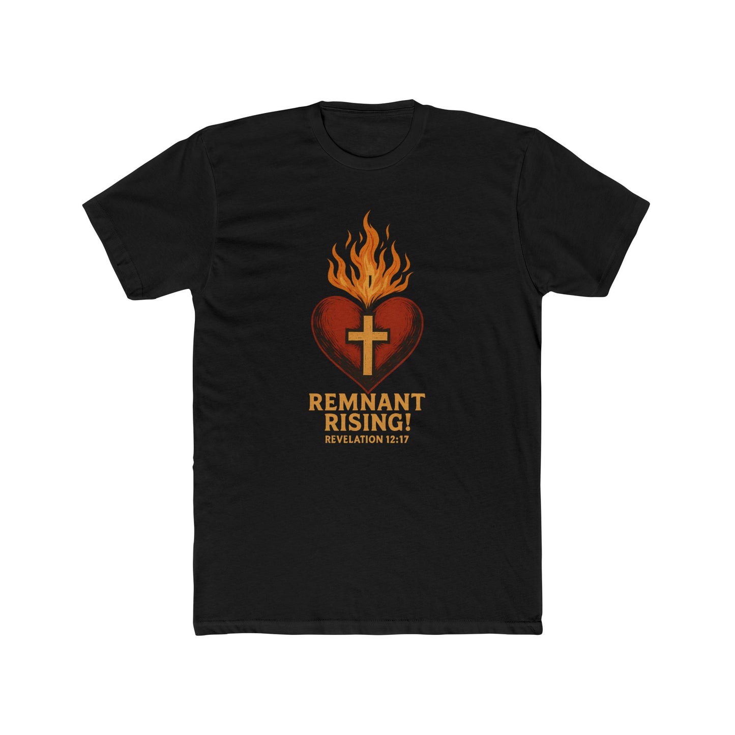 Remnant Rising! Flaming Sacred Heart Tee — Christian Faith Graphic T-Shirt (Revelation 12:11)