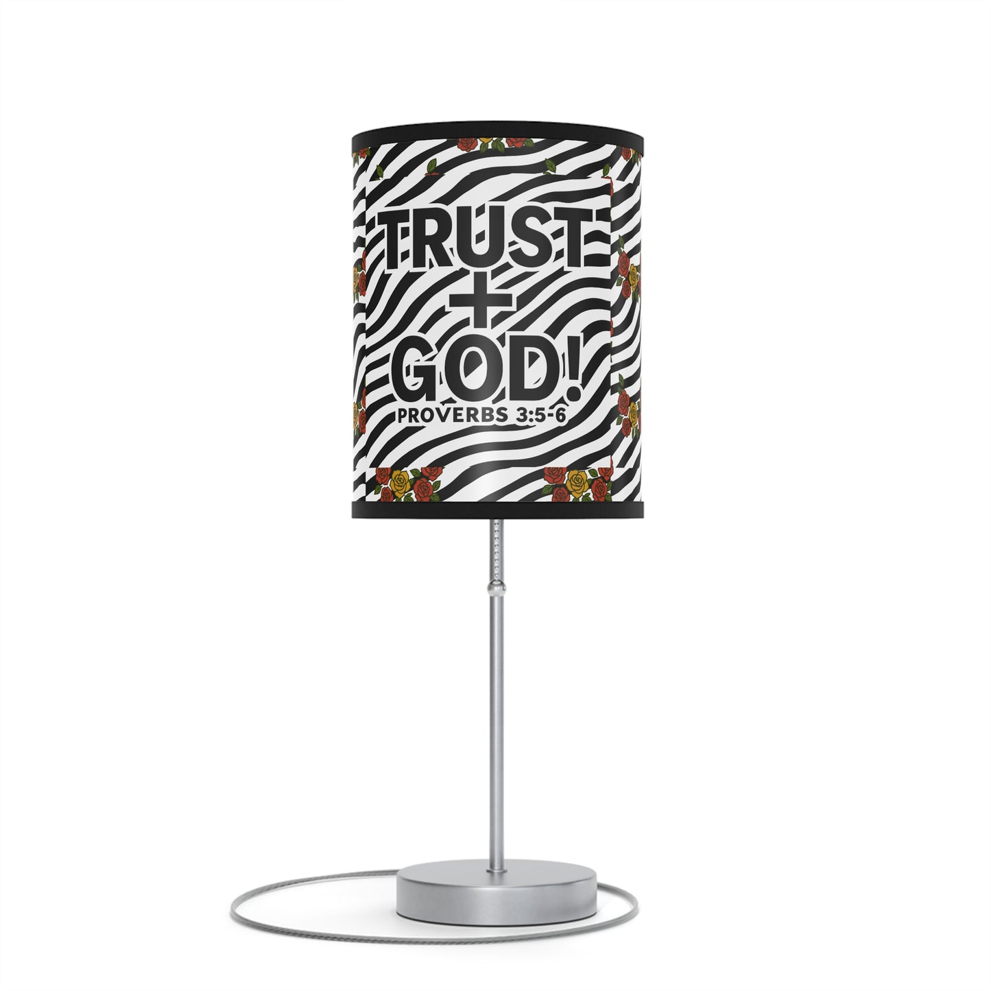 Trust God Table Lamp — Floral Zebra Print Lamp on Stand (Proverbs 3:5-6)