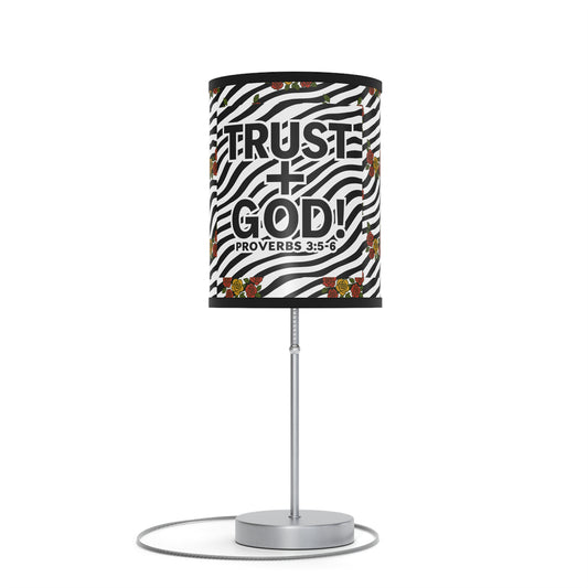 Trust God Table Lamp — Floral Zebra Print Lamp on Stand (Proverbs 3:5-6)
