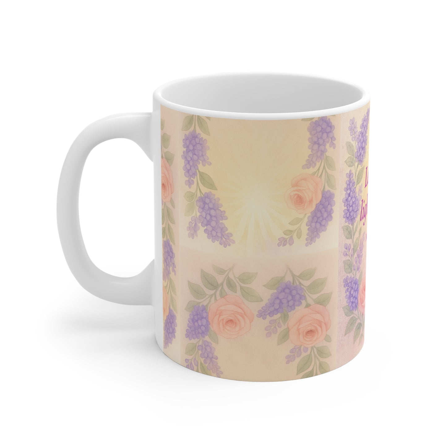 Mug - Floral Inspirational Pink and Purple Flowers, Let Your Light Shine, Matthew 5:16 Gift