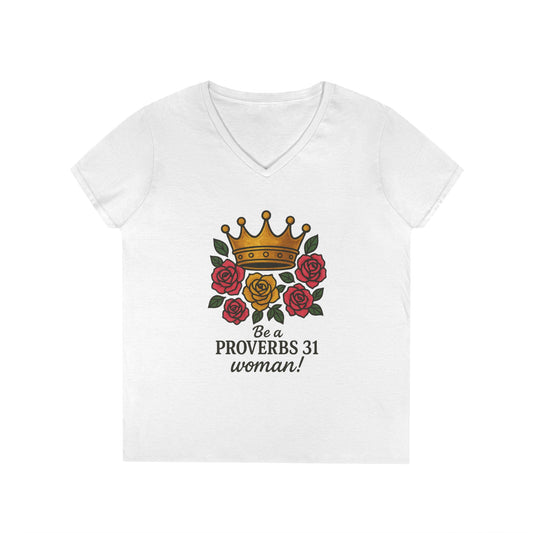 Proverbs 31 Inspirational V-Neck T-Shirt, Motivational Shirt for Women, Empowerment Tee, Gift for Her, Faith-Based Fashion