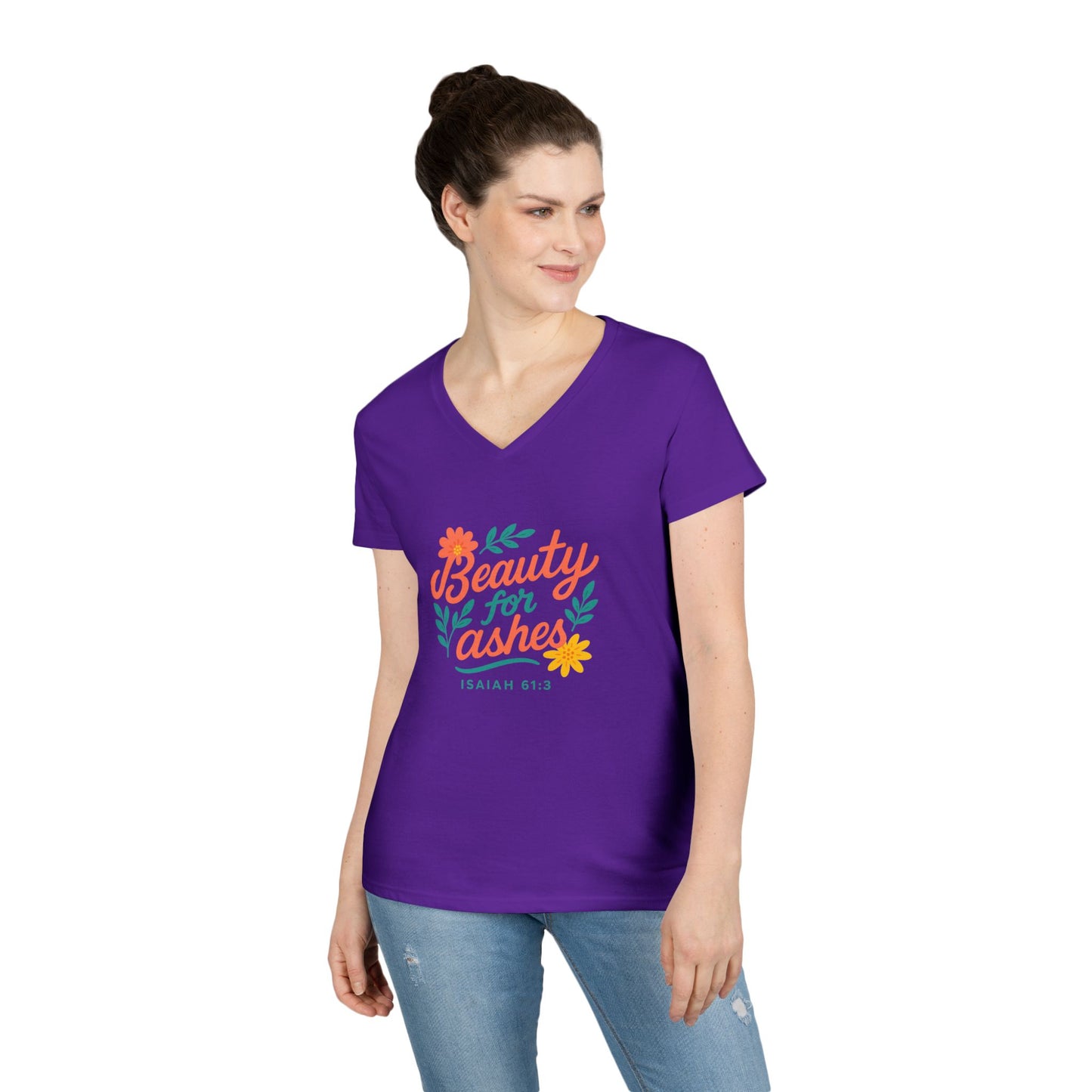 Inspirational V-Neck T-Shirt - God's Promise of Beauty and Joy