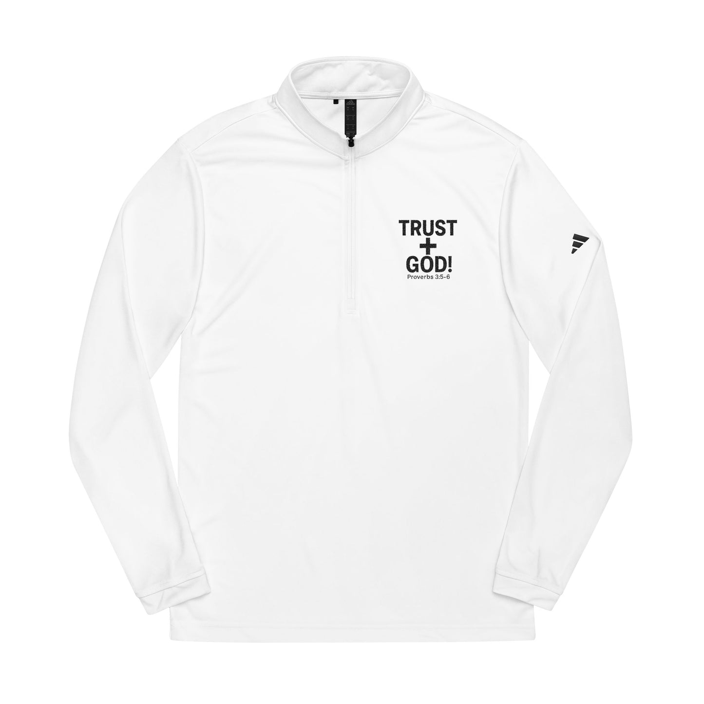 adidas Quarter-Zip Pullover - Faith Inspired Athleisure Wear and Workout Gear with 'Trust God Proverbs 3:5-6' Embroidery